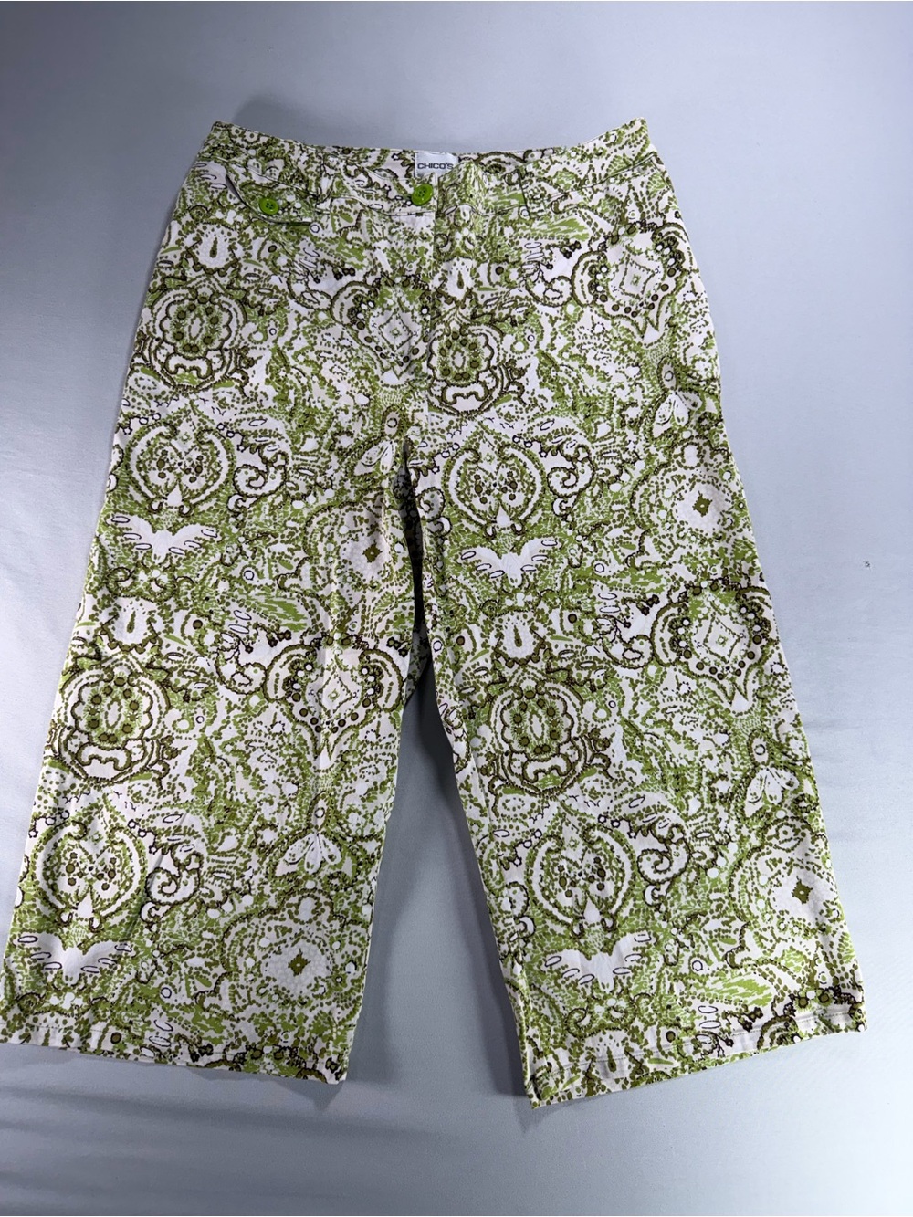 Chico's Green Paisley Crop Capri Pants Size 1.5 US 10 M #954